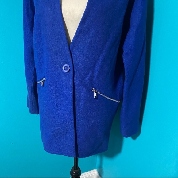 Forever 21 M Wool Blend Cobalt Blue Single Button Coat Jacket - Picture 2 of 4